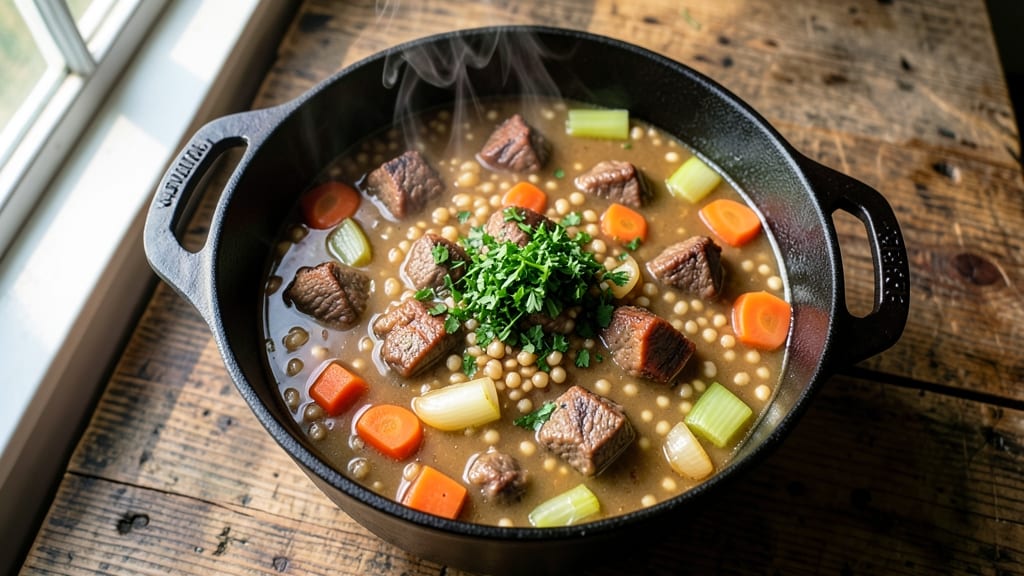 Beef Barley Soup Recipe Dutch Oven: Crispy Celery Crowns Over Hearty Simmered Richness