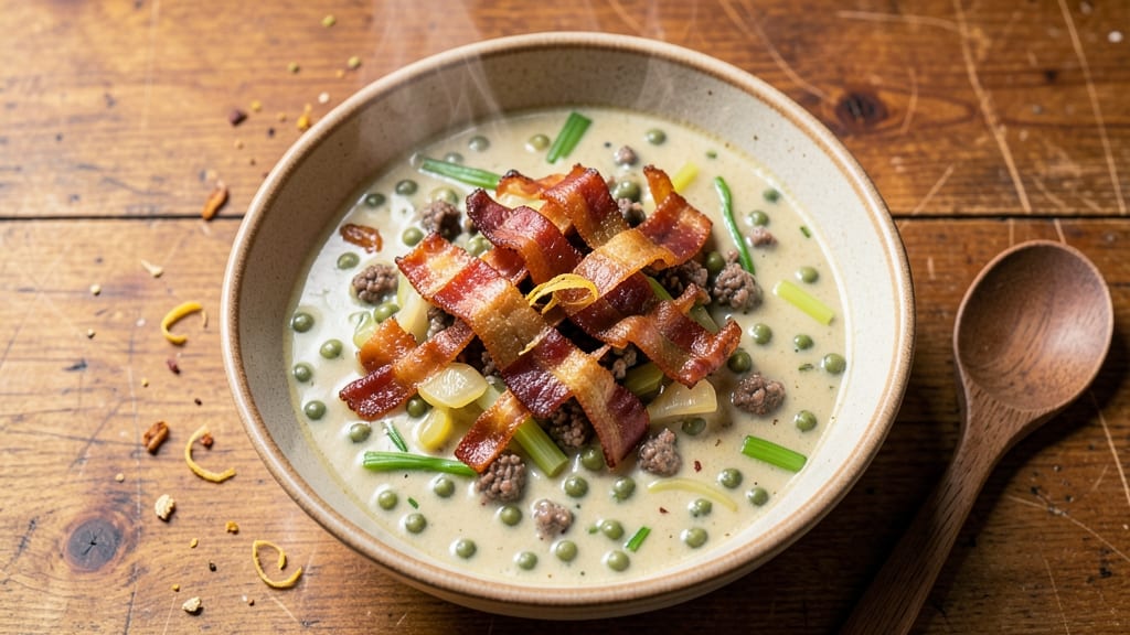 Ball Split Pea Soup Recipe: Smoky Bacon Crunch Over Creamy Herb Velout