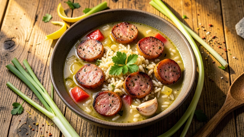 Bertucci's Sausage Soup Recipe with Rice: Crispy Celery Crowns Over Creamy Tomato Velout