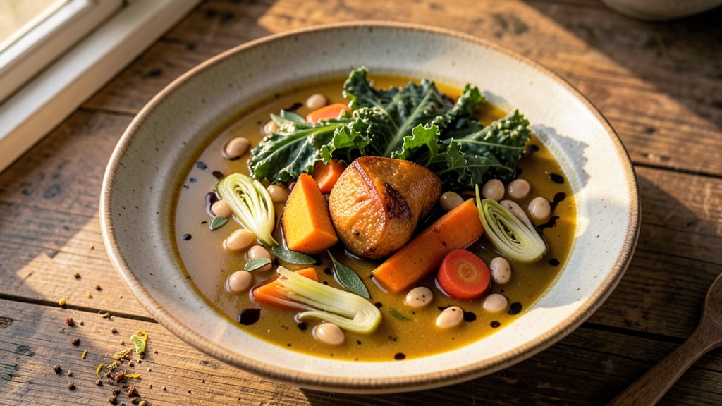Autumn Minestrone Soup Recipe: Crisp Celery Crowns Over Hearty Bean Velout
