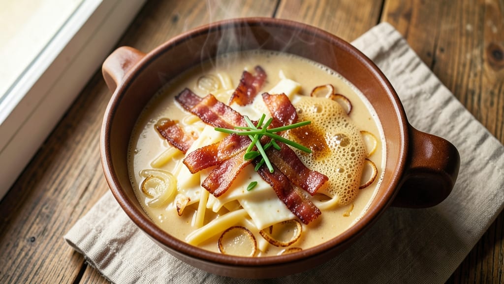 Bacon Beer Cheese Soup Recipe: Smoky Crunch Topping Over Creamy Velout