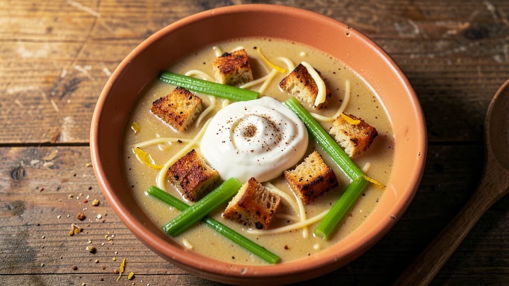 Atlanta Bread Company Wisconsin Cheese Soup Recipe: Crispy Celery Crowns Over Gooey Gruyère Swirls