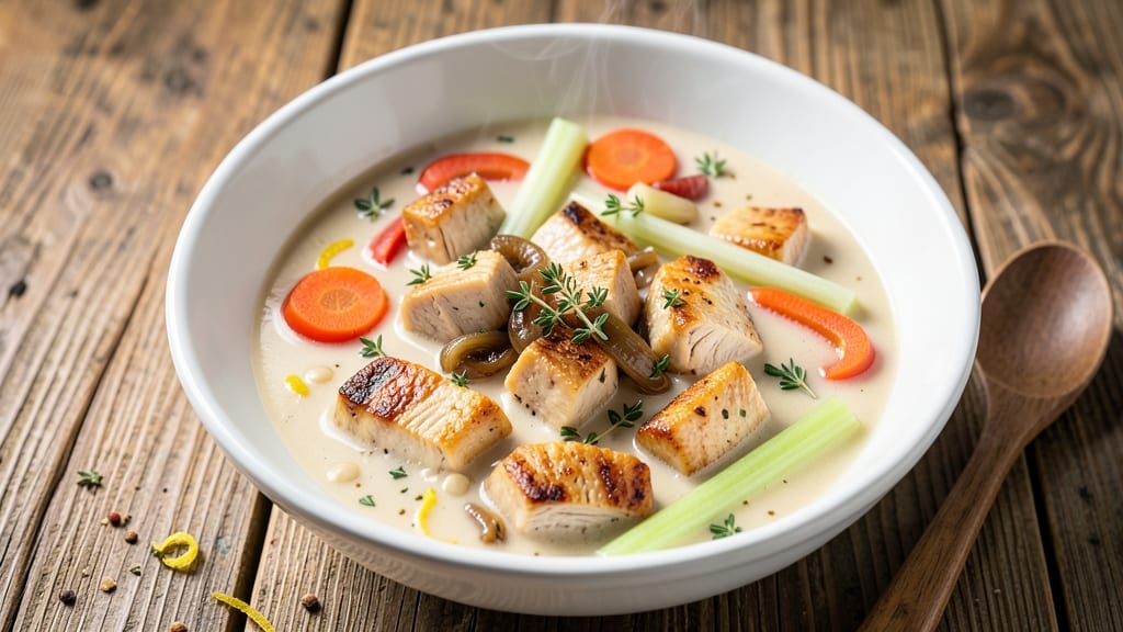 Bird Soup Recipe: Crispy Celery Crowns Over Smoky Herb Velouté