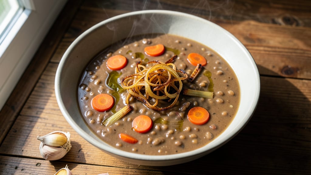 Beluga Lentil Soup Recipe: Earthy Richness With Crispy Celery Crowns