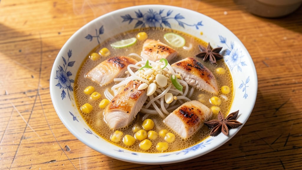 Authentic Chinese Chicken and Sweetcorn Soup Recipe: Fragrant Ginger-Star Anise Broth With Silky Rice Noodles