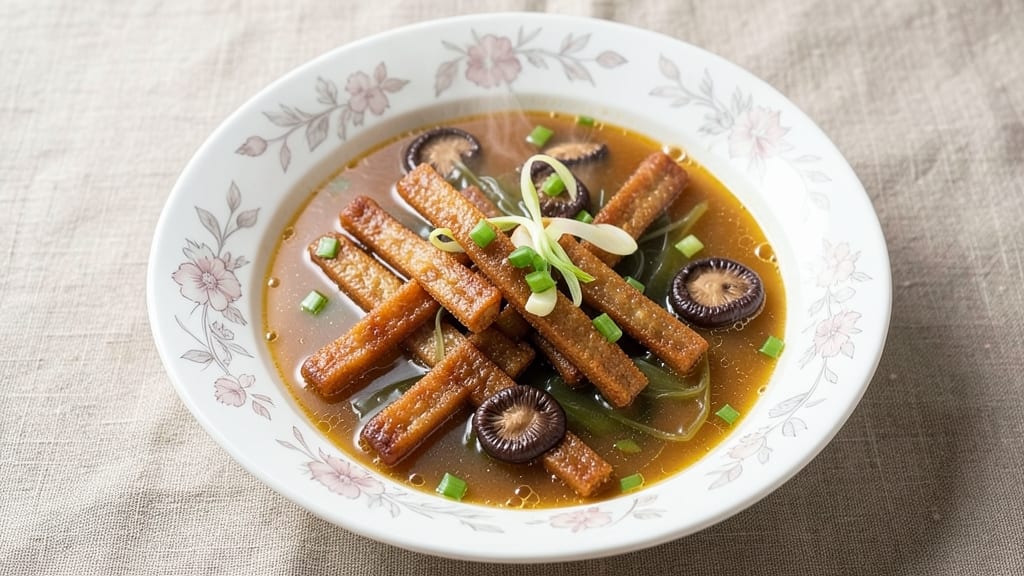 Bean Curd Stick Soup Recipe: Crispy Celery Crowns Over Silky Miso Velout