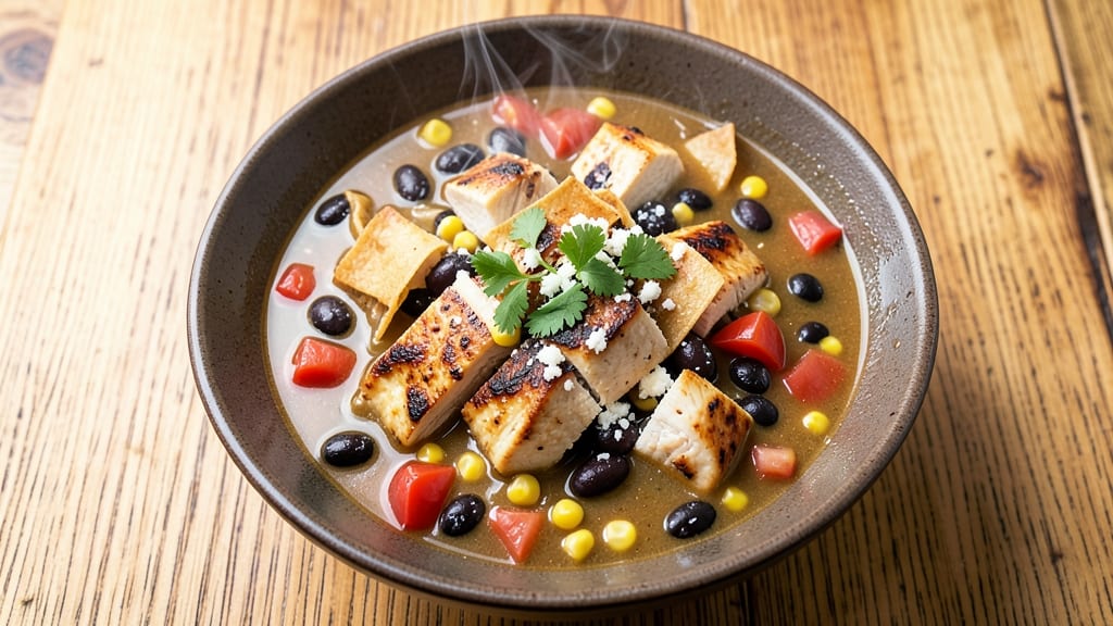 5-Can Chicken Tortilla Soup Recipe: Crispy Tortilla Strips Over Smoky Tomato Velout