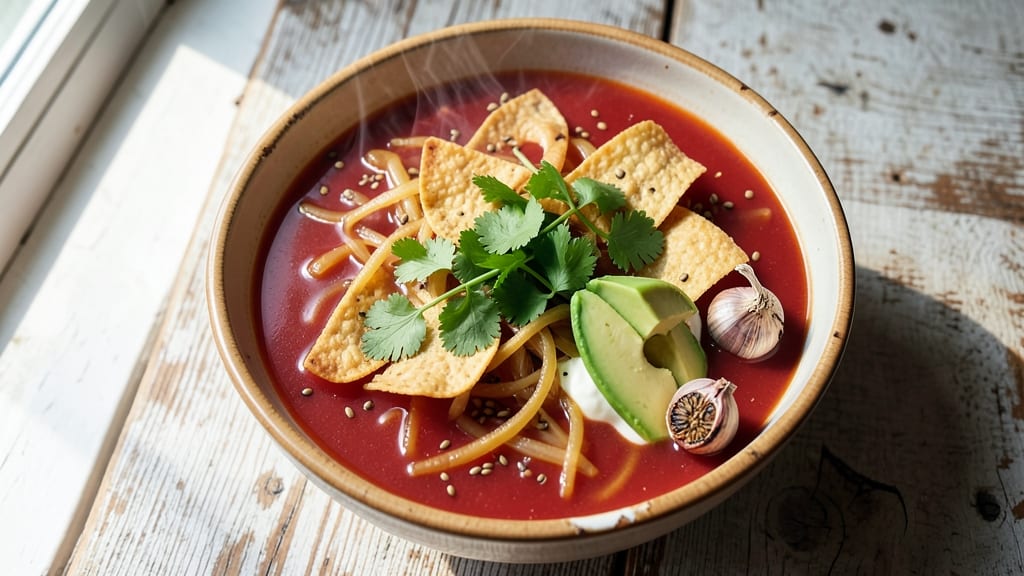 Authentic Tortilla Soup Recipe No Chicken: Crispy Tortilla Crowns Over Zesty Tomato Broth
