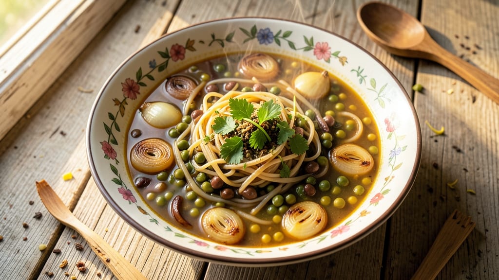 Ash Iranian Soup Recipe: Crispy Celery Crowns Over Spiced Herb Velout