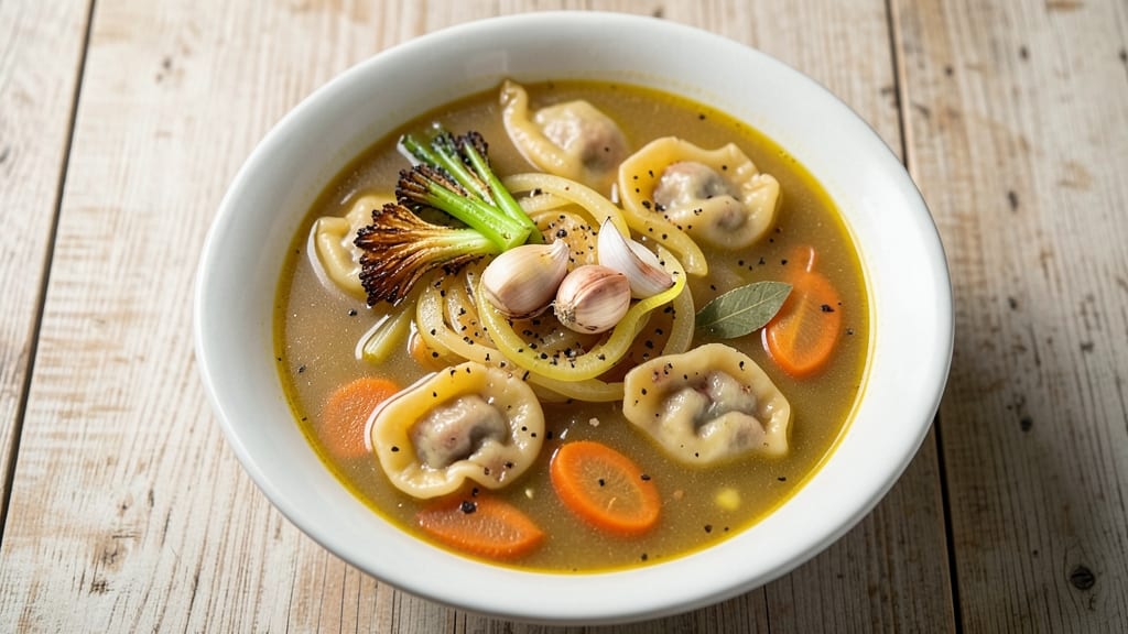 Beef Broth Tortellini Soup Recipe: Crispy Celery Crowns Over Cheesy Pillowy Bites
