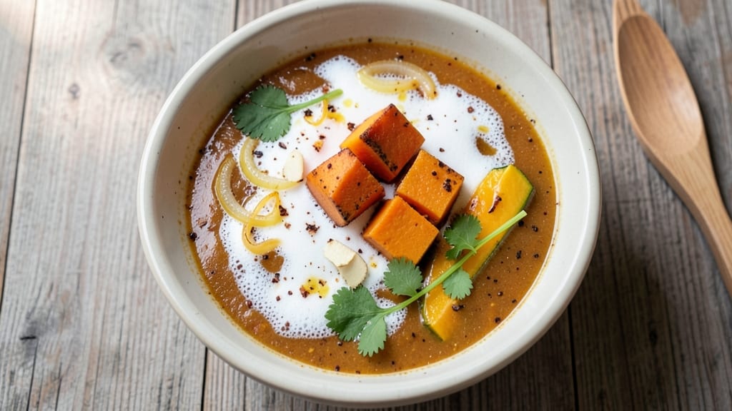 Acorn Squash And Sweet Potato Soup Recipe: Spiced Roast Crunch Over Velvety Sweetness