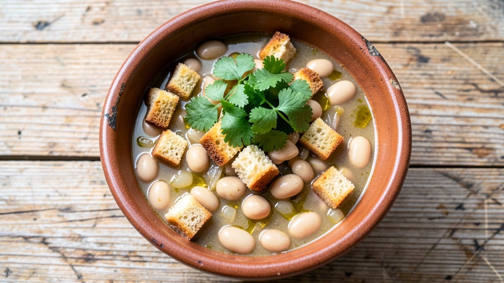 Authentic Portuguese Soup Recipe: Crispy Chorizo Topping Over Hearty Bean Velout