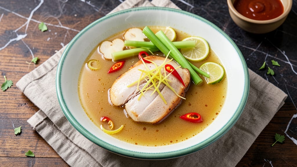 Asian Chicken Stock Soup Recipe: Fragrant Ginger-Lemongrass Velout With Silky Rice Noodles