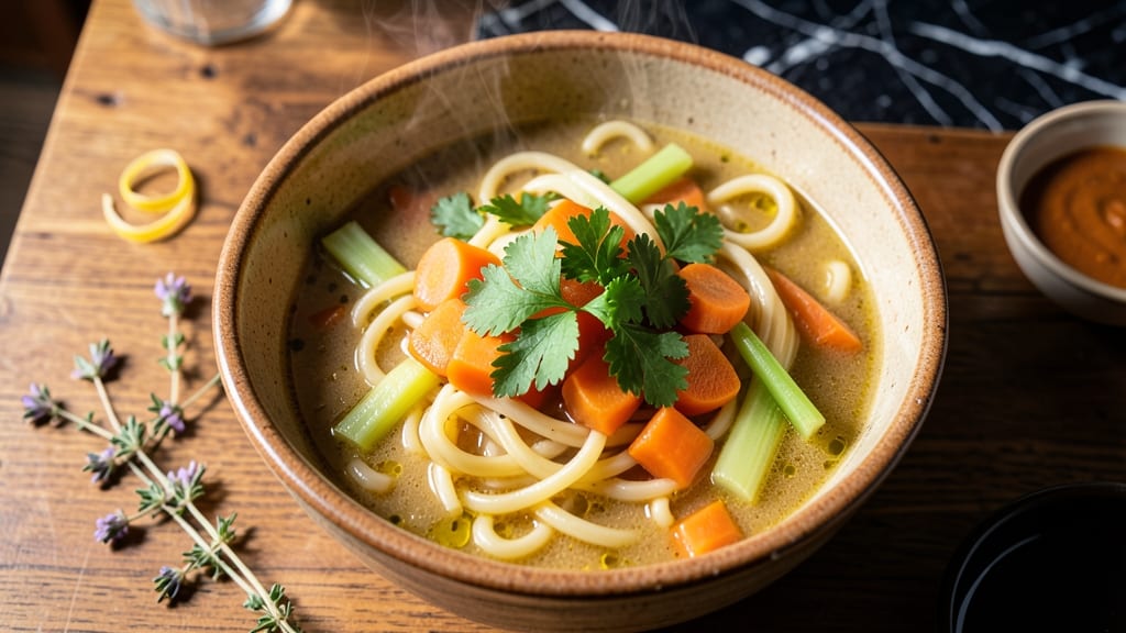 Bavarian Inn Noodle Soup Recipe: Herb-Infused Velouté With Crispy Celery Crowns