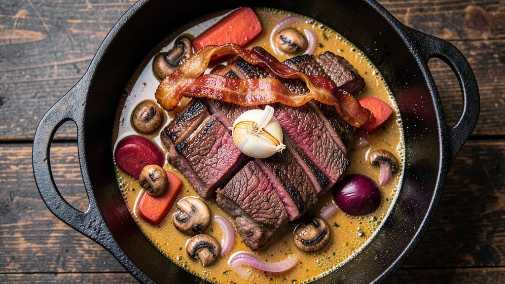 54th Street Outlaw Steak Soup Recipe: Smoky Bacon and Gruyère Velout Crunch