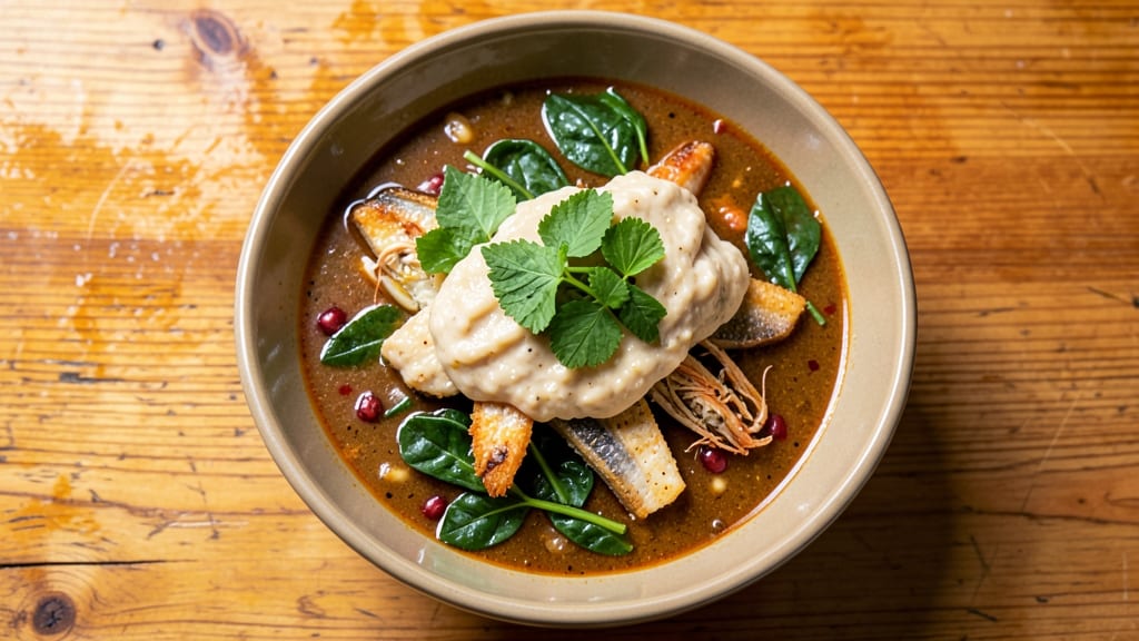 African Afang Soup Recipe Ingredients: Smoky Palm Oil Velout With Leafy Greens