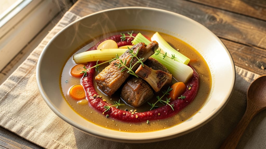 Belly Button Soup Recipe: Celery Crown Crunch Over Creamy Herb Velouté