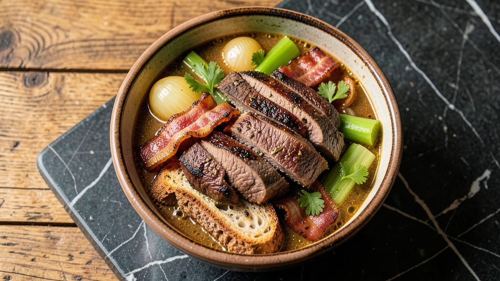 Beef on Weck Soup Recipe: Smoky Bacon, Caramelized Onions, and Celery Crown Crunch