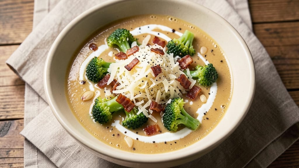 Almost Famous Broccoli Cheddar Soup Recipe: Velvety Cheese Swirls and Crispy Bacon Bits
