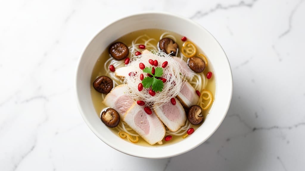 Bird Nest Chicken Soup Recipe: Crispy Celery Crowns Over Silky Rice Noodles