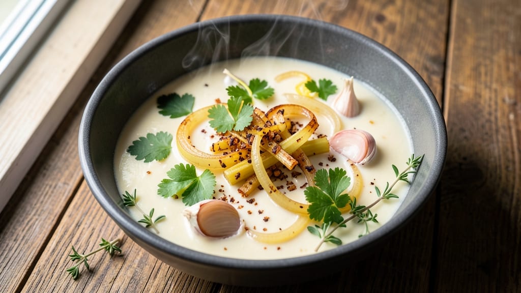 Amazing Soup Recipe: Crispy Celery Crowns Over Velvety Herb Velout