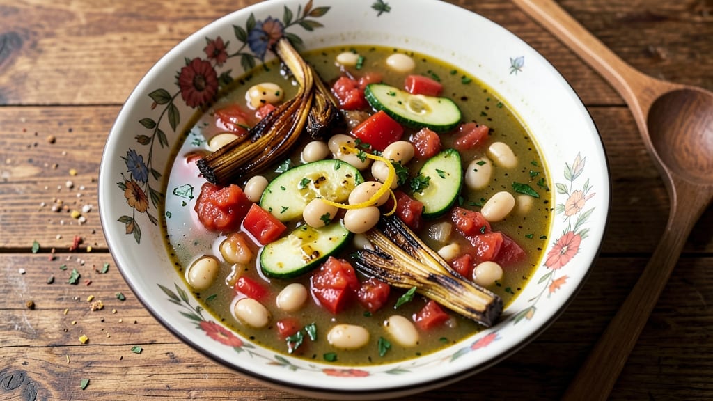 Bertucci's Minestrone Soup Recipe: Crispy Celery Crowns Over Smoky Tomato Velout