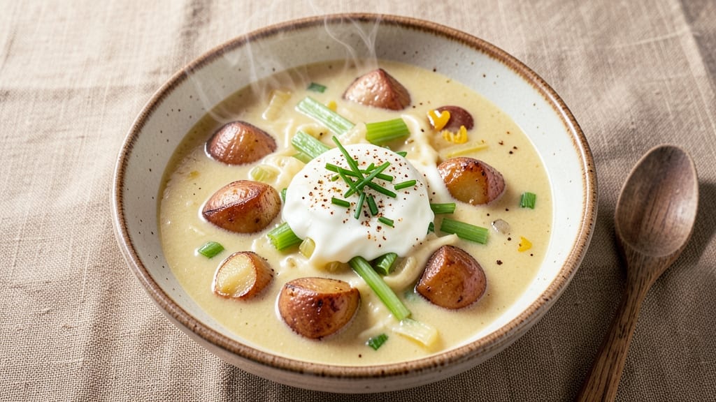 Baked Potato Soup Recipe With Velveeta Cheese: Cheesy Velouté With Crispy Celery Crowns