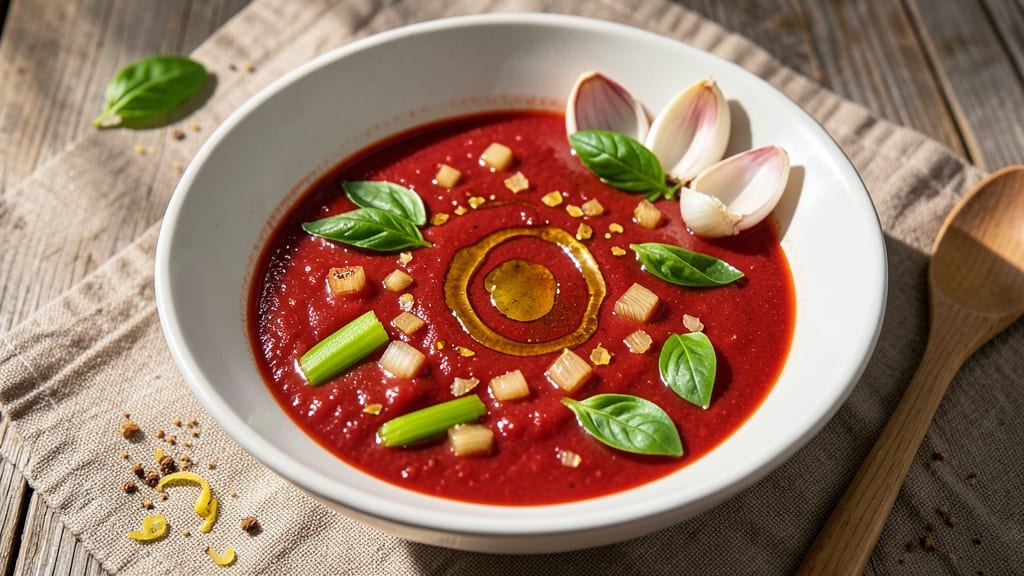 Atlanta Bread Company Tomato Basil Soup Recipe: Crispy Celery Crown Contrast Over Creamy Herb Velout