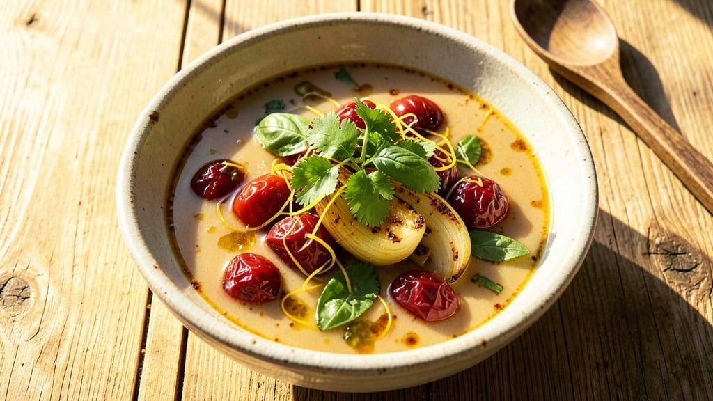 Beach Bar Clarklake Tomato Soup Recipe: Tropical Herb Velout With Toasted Coconut Crunch