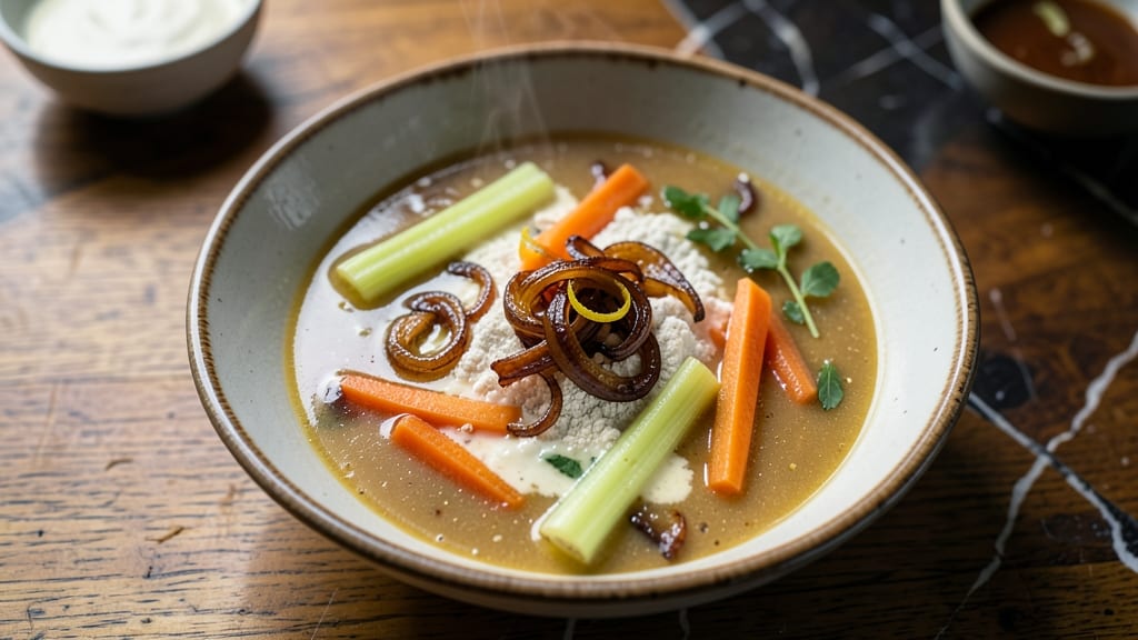 Bill Miller's Soup Recipe: Celery Crown Crunch Over Smoky Herb Velout