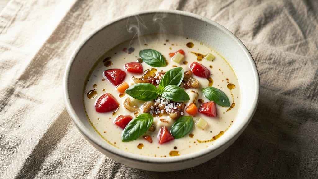Arash Hashemi's Tomato Basil Soup Recipe: Velvety Herb Swirls With Fresh Basil Crunch