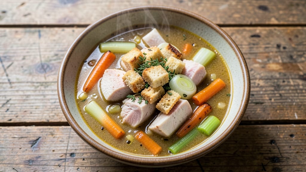 Amy's French Country Soup Recipe: Crispy Celery Crowns Over Velvety Herb Velout