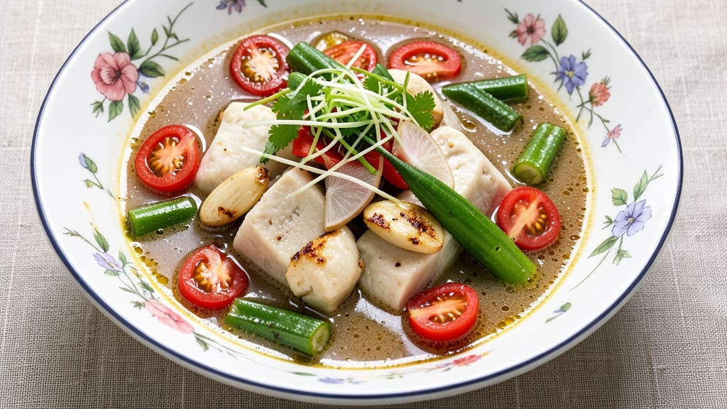 Achi Soup Recipe: Spicy Okra and Tomato Velouté with Crunchy Topping